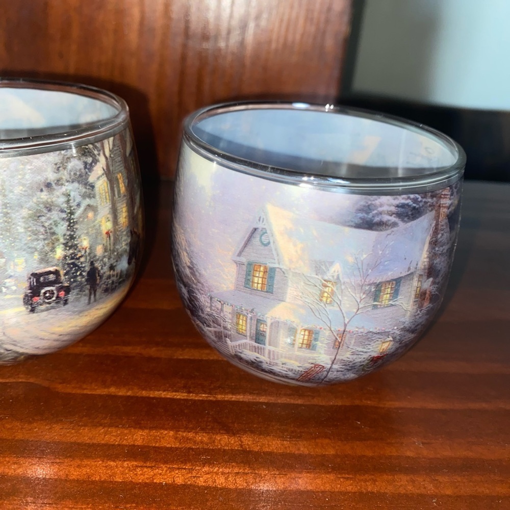 Thomas Kinkade Glade Holiday Village Scene Christmas Votive Candle Holders 4 Set - Picture 4 of 10